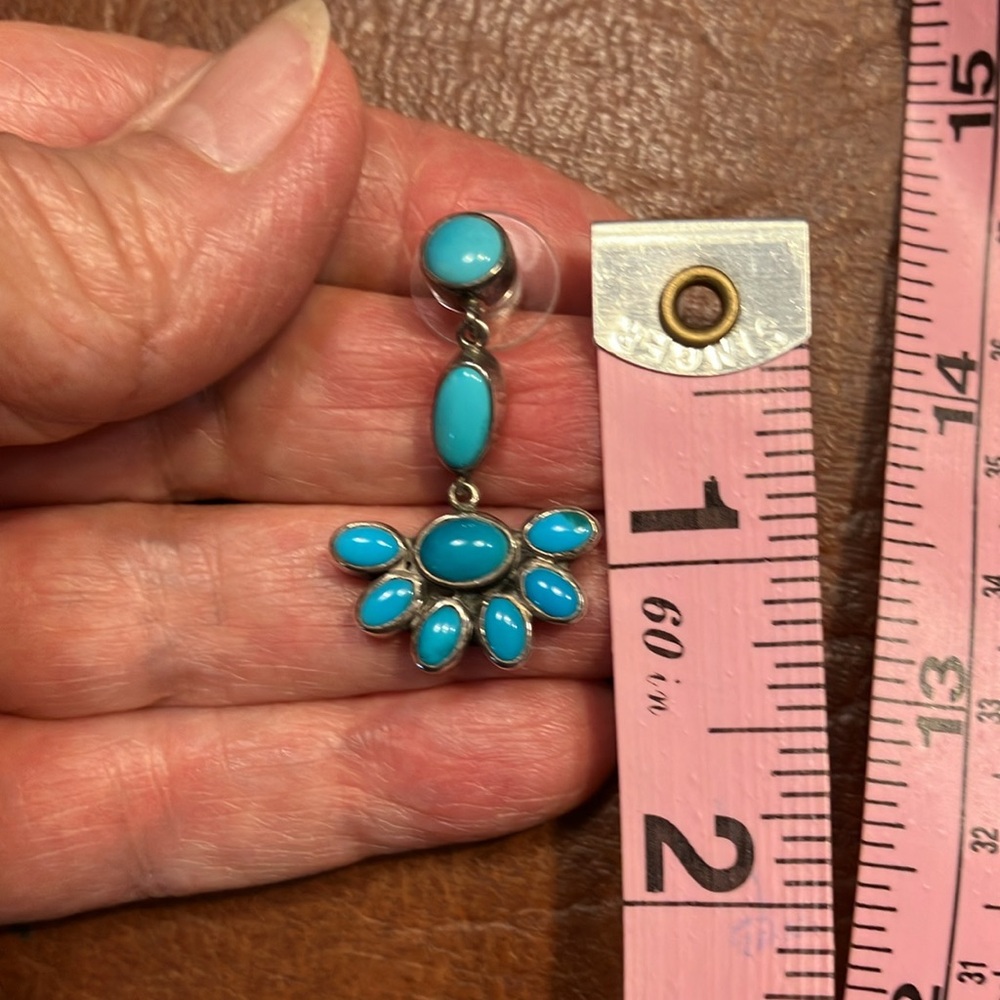 Native American Dangle Sterling Silver and Turquoise Earrings - Picture 5 of 6